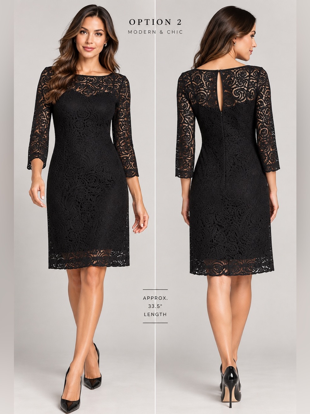 Trina Turk Black Lace Cocktail Dress Size 4 3/4 Sleeve LBD